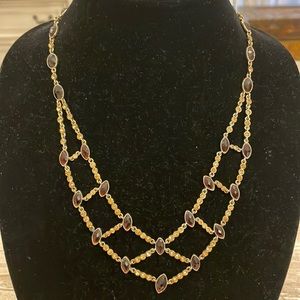 Vintage Gold Tone Burgundy Large Statement Necklace